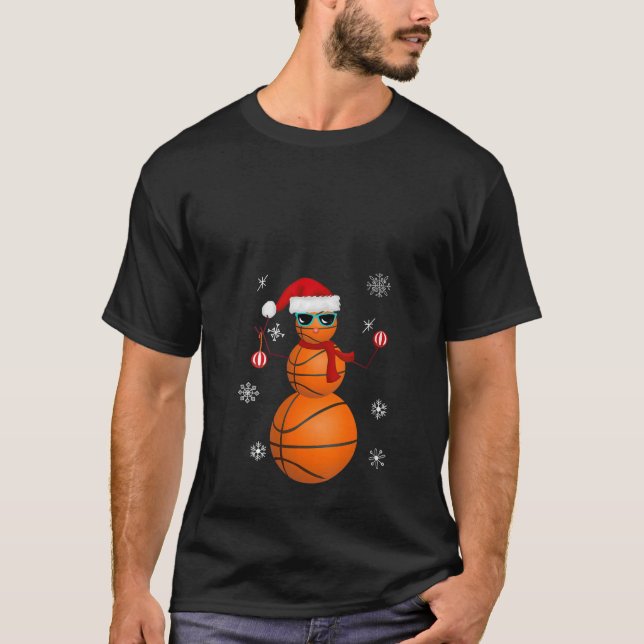 Womens Basketball Snowman Santa Claus Christmas Ha T-Shirt (Front)