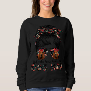 Womens Basset Hound Dog Mom Messy Bun Hair Glasses Sweatshirt