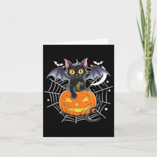 Womens Bat Halloween _ Black Cat Bat Wings Spooky Card