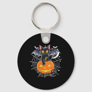 Womens Bat Halloween _ Black Cat Bat Wings Spooky Keychain