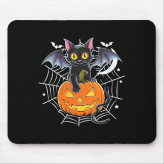Womens Bat Halloween _ Black Cat Bat Wings Spooky Mouse Pad