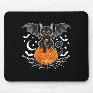 Womens Bat Halloween _ Black Cat Bat Wings Spooky Mouse Pad