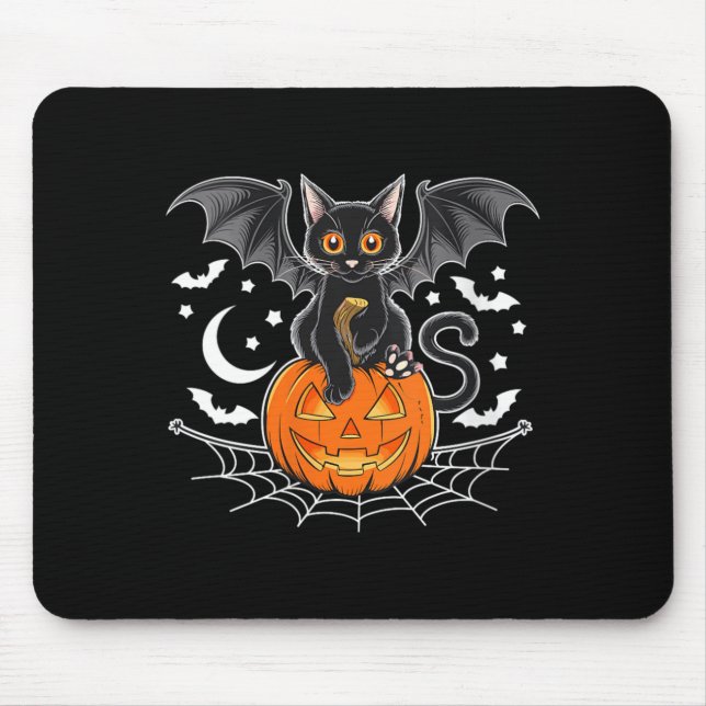 Womens Bat Halloween _ Black Cat Bat Wings Spooky Mouse Pad (Front)