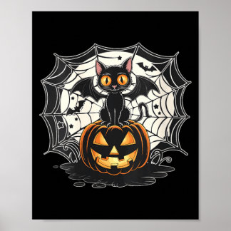 Womens Bat Halloween _ Black Cat Bat Wings Spooky Poster