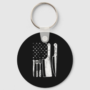 Women's bbq usa flag patriotic fourth of july keychain