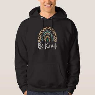 Womens Be Kind Leopard Rainbow Print Graphic Inspi Hoodie