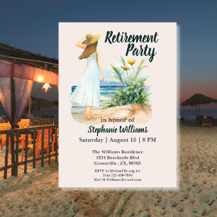 Womens Beach and Flowers Themed Retirement Party Invitation