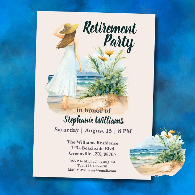 Womens Beach and Flowers Themed Retirement Party Invitation (Creator Uploaded)