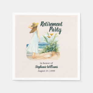 Womens Beach and Flowers Themed Retirement Party Napkin