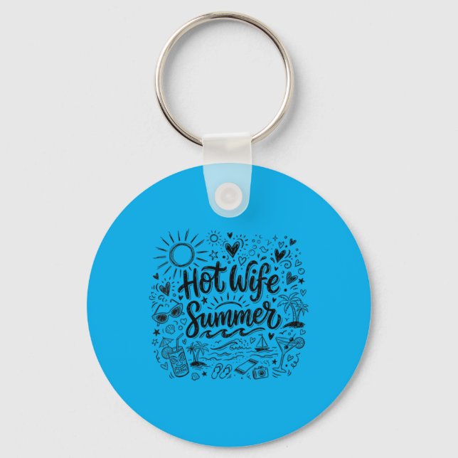 Womens Beach Summer Vacation Doodle Bachelorette Keychain (Front)