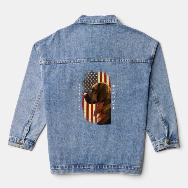 Womens Beagle Mom American Flag Patriotic Beagle  Denim Jacket (Back)