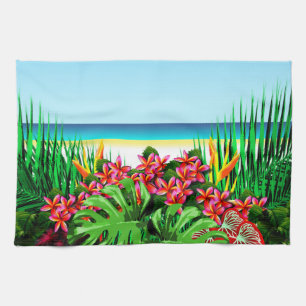 Women's Beautiful Bright Tropical Paradise Beach Kitchen Towel