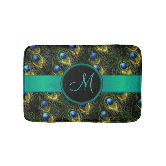 Women's Beautiful Fantasy Sparkly Peacock Feather Bath Mat (Front)