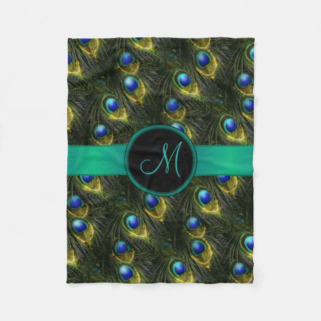 Women's Beautiful Fantasy Sparkly Peacock Feather Fleece Blanket (Front)