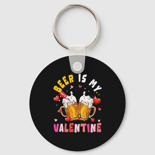 Women's Beer Is My Valentine Hearts Matching Drink Keychain (Front)