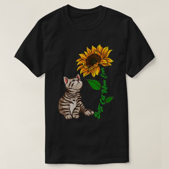 Womens Best Cat Mom Ever Sunflower Mother's Day Fo T-Shirt (Design Front)