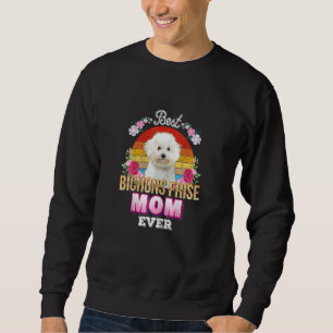 Womens Best Dog Mom Ever Bichons Frise Floral Retr Sweatshirt