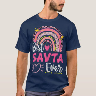 Womens Best Savta Ever Leopard Rainbow New Grandma T-Shirt