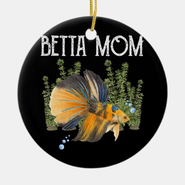 Womens Betta Fish Betta Mom Funny Cute Pet Owner Ceramic Ornament (Front)