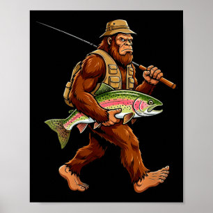 Womens Bigfoot Sasquatch Rainbow Trout Fish Poster