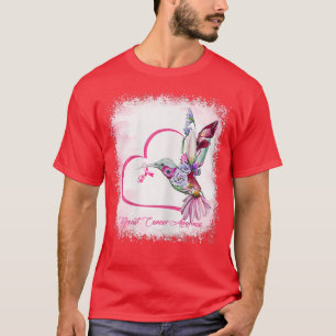 Womens Bird Heart Ribbon Sunflower Bleached Breast T-Shirt