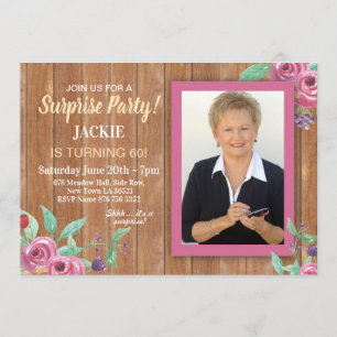 Women's Birthday Party Photo Flowers Wood Invite
