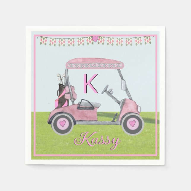 Women's Birthday Retirement Pink Golf Monogram Napkin (Front)