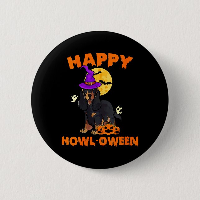 Womens Black And Tan Cocker Spaniel Dog Witch 2 Inch Round Button (Front)