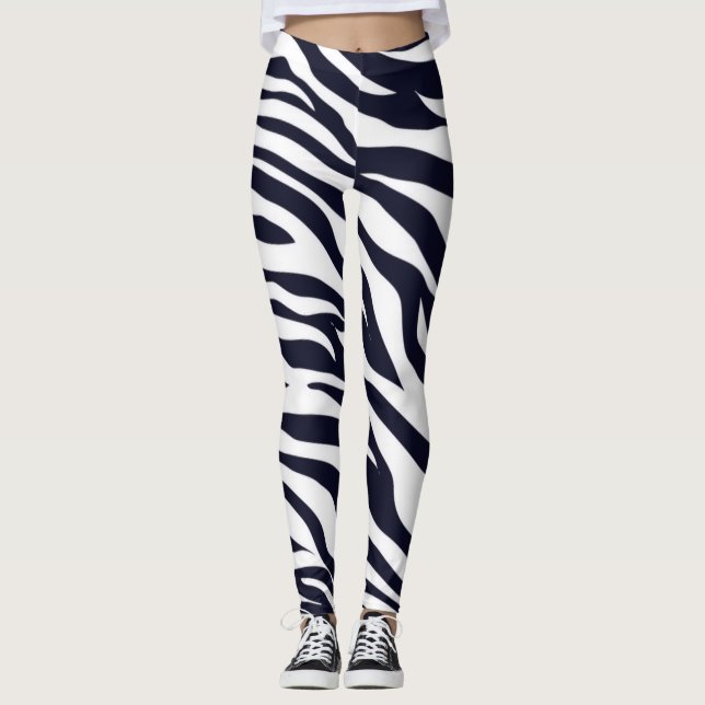 Women's Black And White Animal Print Leggings (Front)