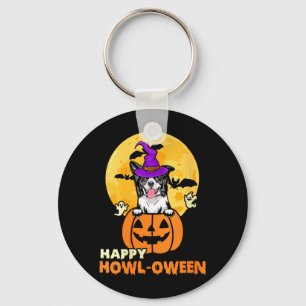 Womens Black And White Border Collie Witch Dog Keychain