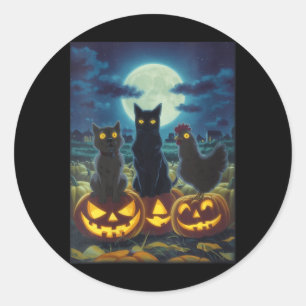 Womens Black Cat Dog Chicken Halloween Pumpkin Classic Round Sticker