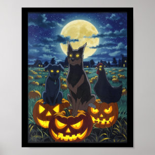 Womens Black Cat Dog Chicken Halloween Pumpkin Poster