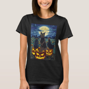 Womens Black Cat Dog Chicken Halloween Pumpkin T-Shirt