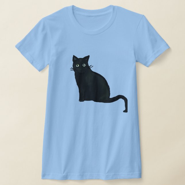 Women's Black Cat V-neck Tshirt (Laydown)