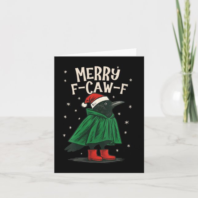 Womens Black Crow F-caw-f Funny Christmas Santa Ha Card (Front)