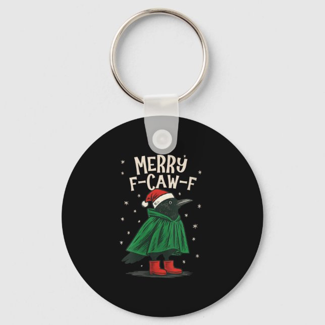 Womens Black Crow F-caw-f Funny Christmas Santa Ha Keychain (Front)