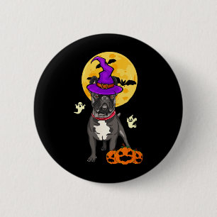 Womens Black French Bulldog Witch Halloween 2 Inch Round Button