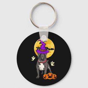 Womens Black French Bulldog Witch Halloween Keychain