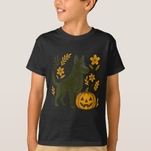 Womens Black German Shepherd Halloween Pumpkin T-Shirt