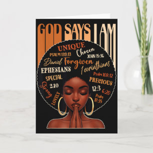 Womens Black Girl Queen God Says I Am Melanin Hist Card