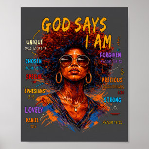 Womens Black Girl Queen God Says I Am Melanin Hist Poster