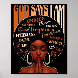 Womens Black Girl Queen God Says I Am Melanin Hist Poster