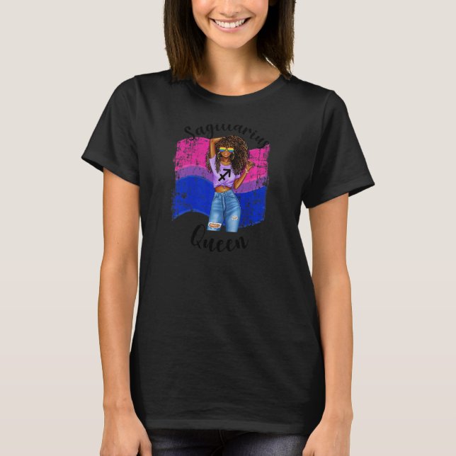 Womens Black Girls Bisexual Pride Sagittarius Quee T-Shirt (Front)