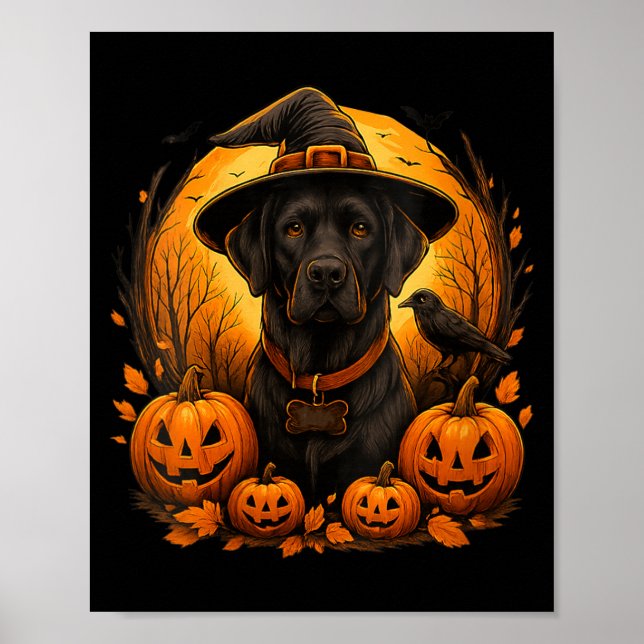 Womens Black Lab Halloween Witch Hat Labrador Dog Poster (Front)