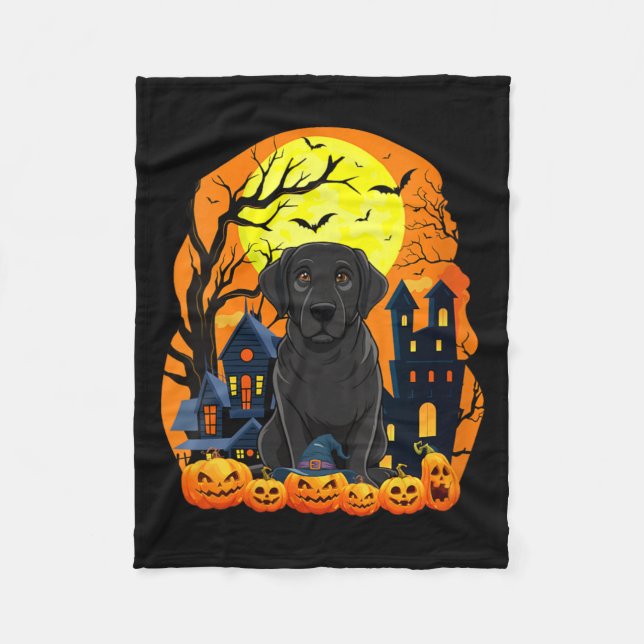 Womens Black Labrador Dog With Pumpkins Funny Y Fleece Blanket (Front)