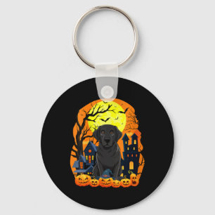 Womens Black Labrador Dog With Pumpkins Funny Y Keychain