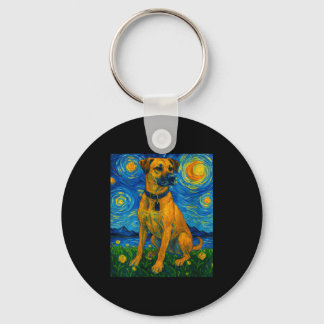 Womens Black Mouth Cur Starry Night Van Gogh Inspi Keychain