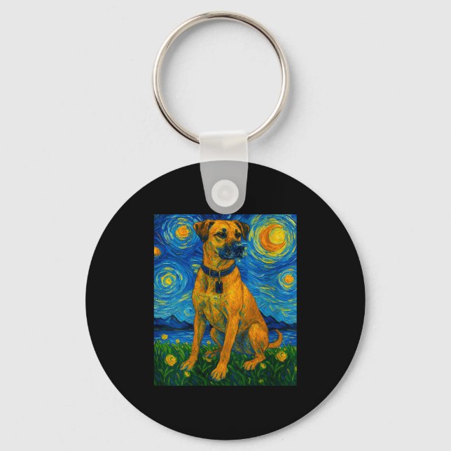 Womens Black Mouth Cur Starry Night Van Gogh Inspi Keychain (Front)