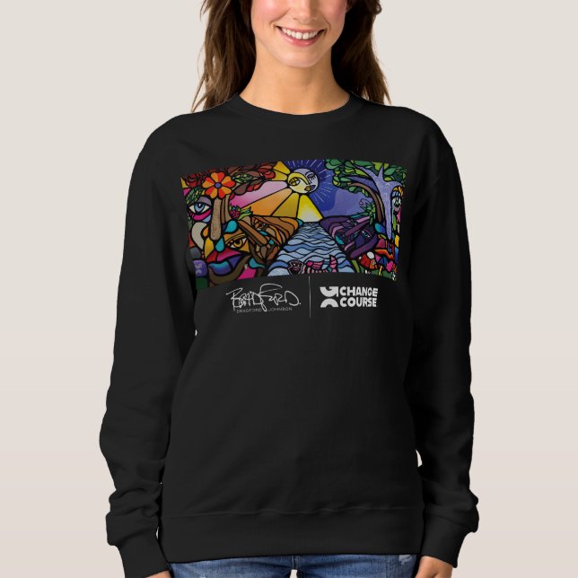 Women's Black Mural Crew Neck Sweatshirt (Front)