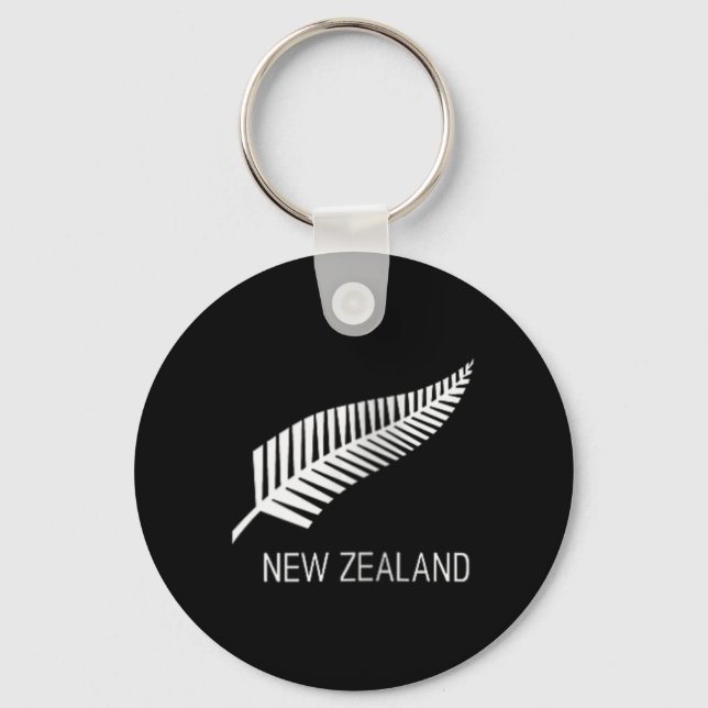 Womens Black New Zealand Fern Shirt Mens Black Pro Keychain (Front)
